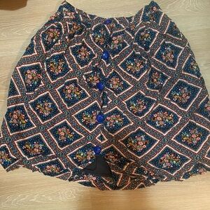 Floral Patterned Skirt with Blue Buttons